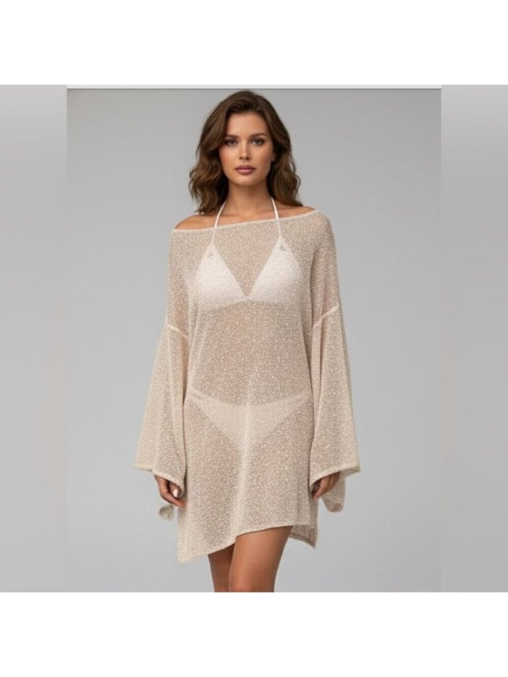 Drop Shoulder Loose Casual Sheer Beach Cover Up
